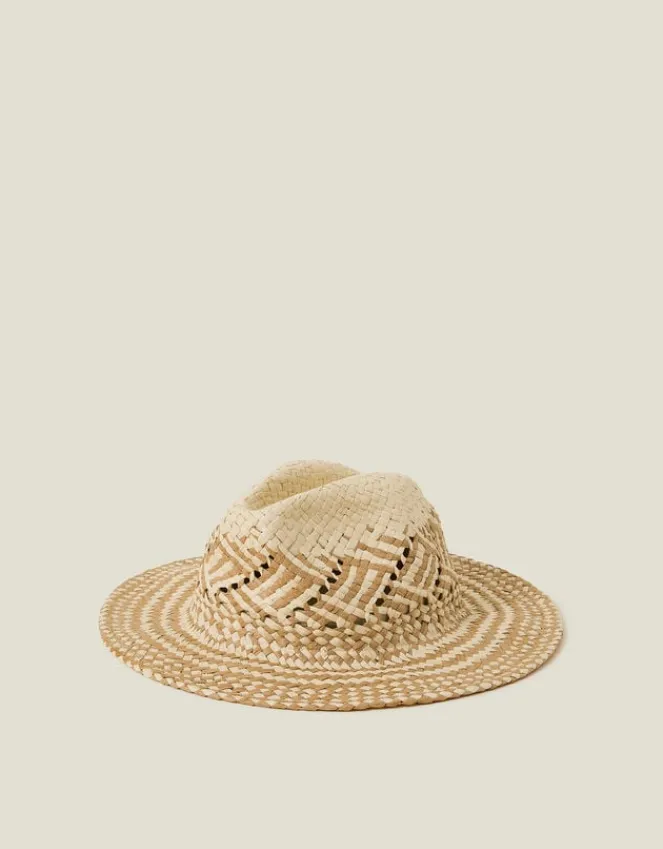 Accessorize Two-Tone Woven Straw Fedora Hat