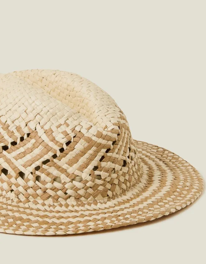 Accessorize Two-Tone Woven Straw Fedora Hat