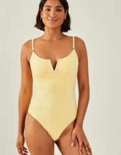 Accessorize V-Front Gingham Swimsuit Yellow