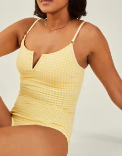 Accessorize V-Front Gingham Swimsuit Yellow