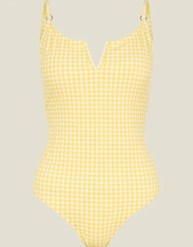 Accessorize V-Front Gingham Swimsuit Yellow