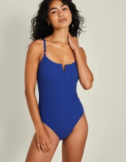 Accessorize V-Front Seersucker Swimsuit Blue