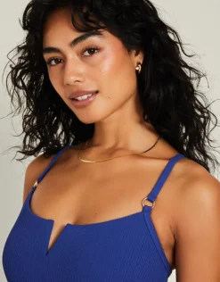 Accessorize V-Front Seersucker Swimsuit Blue