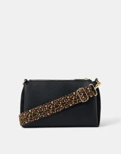 Accessorize Webbing Strap Suedette Crossbody Bag Black