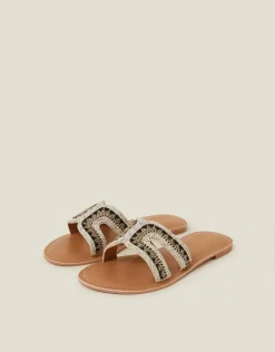 Accessorize Wide Fit Cut-Out Bead Slide Sandals Black