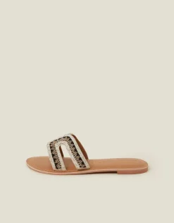 Accessorize Wide Fit Cut-Out Bead Slide Sandals Black
