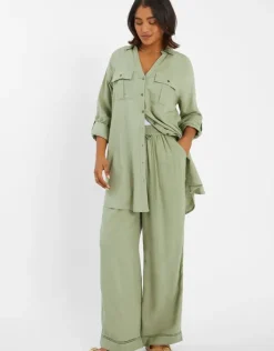 Accessorize Wide Leg Beach Trousers Green