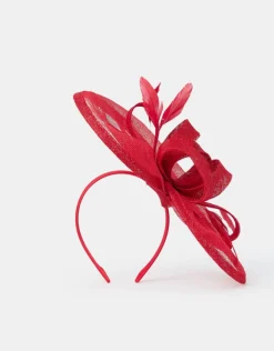 Accessorize Woven Bow Feather Disc Fascinator Red