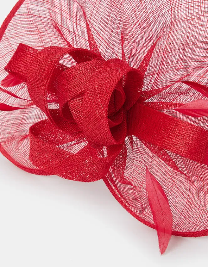 Accessorize Woven Bow Feather Disc Fascinator Red