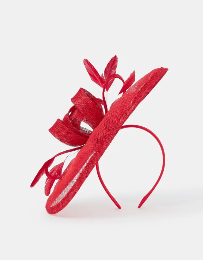 Accessorize Woven Bow Feather Disc Fascinator Red
