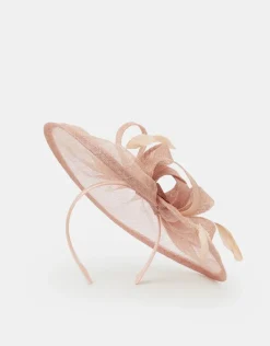 Accessorize Woven Bow Feather Disc Fascinator Pink
