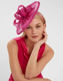 Accessorize Woven Bow Feather Disc Fascinator Pink