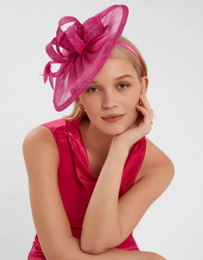 Accessorize Woven Bow Feather Disc Fascinator Pink