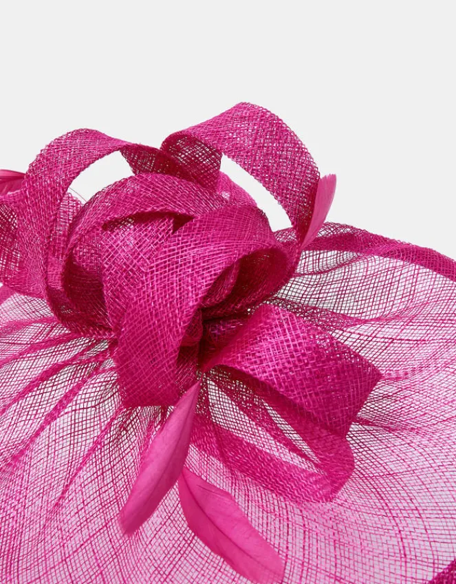 Accessorize Woven Bow Feather Disc Fascinator Pink