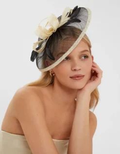 Accessorize Woven Bow Feather Disc Fascinator Black