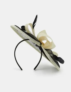 Accessorize Woven Bow Feather Disc Fascinator Black