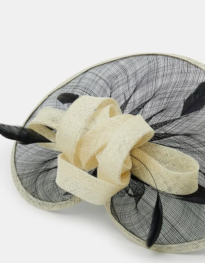 Accessorize Woven Bow Feather Disc Fascinator Black