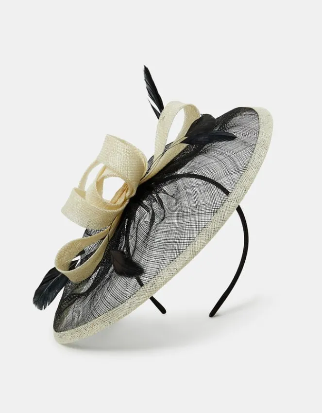 Accessorize Woven Bow Feather Disc Fascinator Black