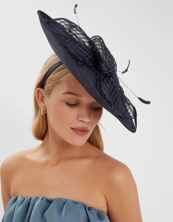 Accessorize Woven Bow Feather Disc Fascinator Blue