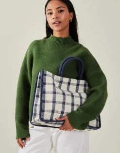 Accessorize Woven Check Print Shopper Bag