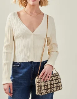 Accessorize Woven Embellished Clutch Bag Cream