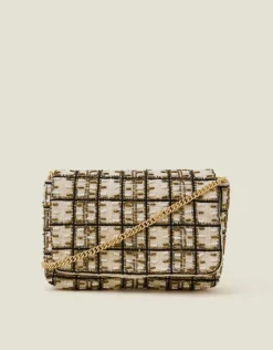 Accessorize Woven Embellished Clutch Bag Cream