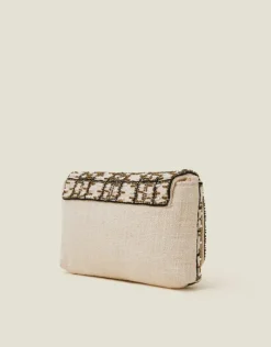 Accessorize Woven Embellished Clutch Bag Cream