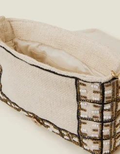 Accessorize Woven Embellished Clutch Bag Cream