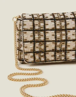 Accessorize Woven Embellished Clutch Bag Cream
