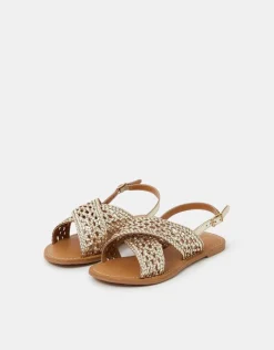 Accessorize Woven Metallic Cross-Strap Sandals Gold