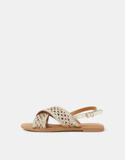 Accessorize Woven Metallic Cross-Strap Sandals Gold