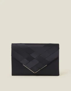Accessorize Woven Satin Envelope Clutch Bag Blue