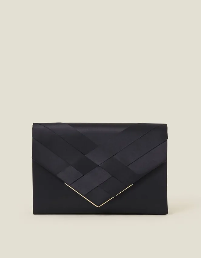 Accessorize Woven Satin Envelope Clutch Bag Blue