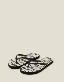 Accessorize Zebra Print Flip Flops Black