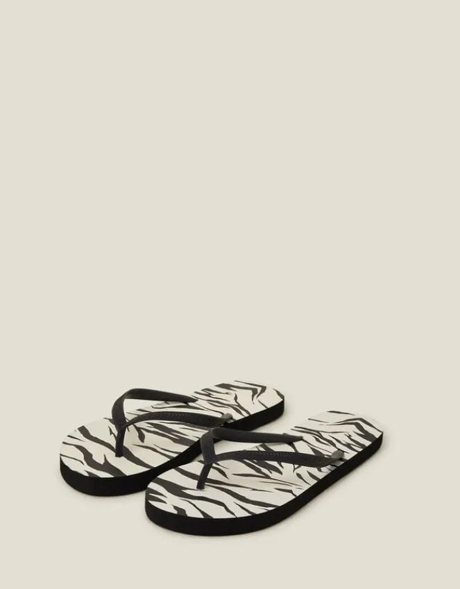 Accessorize Zebra Print Flip Flops Black