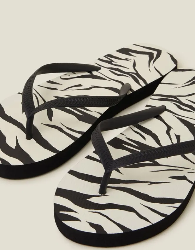 Accessorize Zebra Print Flip Flops Black