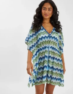 Accessorize Zig Zag Crochet Mini Kaftan Blue