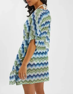 Accessorize Zig Zag Crochet Mini Kaftan Blue