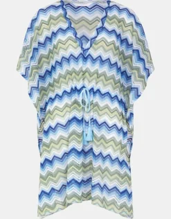 Accessorize Zig Zag Crochet Mini Kaftan Blue