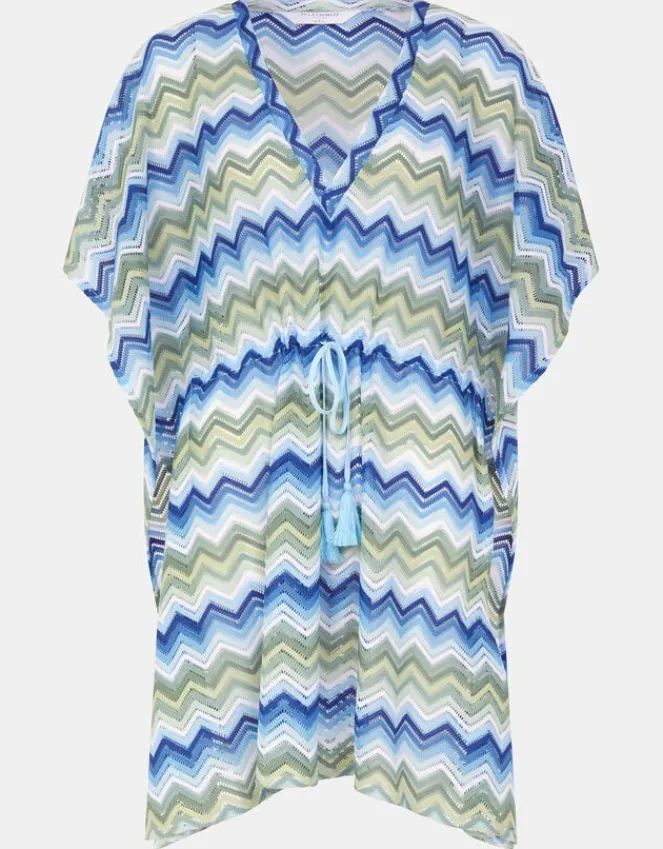 Accessorize Zig Zag Crochet Mini Kaftan Blue