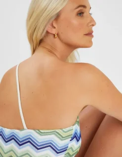 Accessorize Zig Zag Crochet One Shoulder Swimsuit Blue
