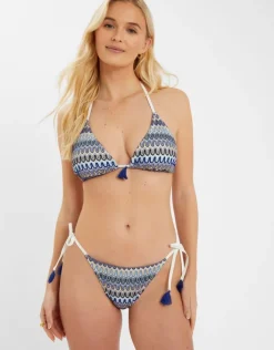Accessorize Zig-Zag Stitch Triangle Bikini Top Blue